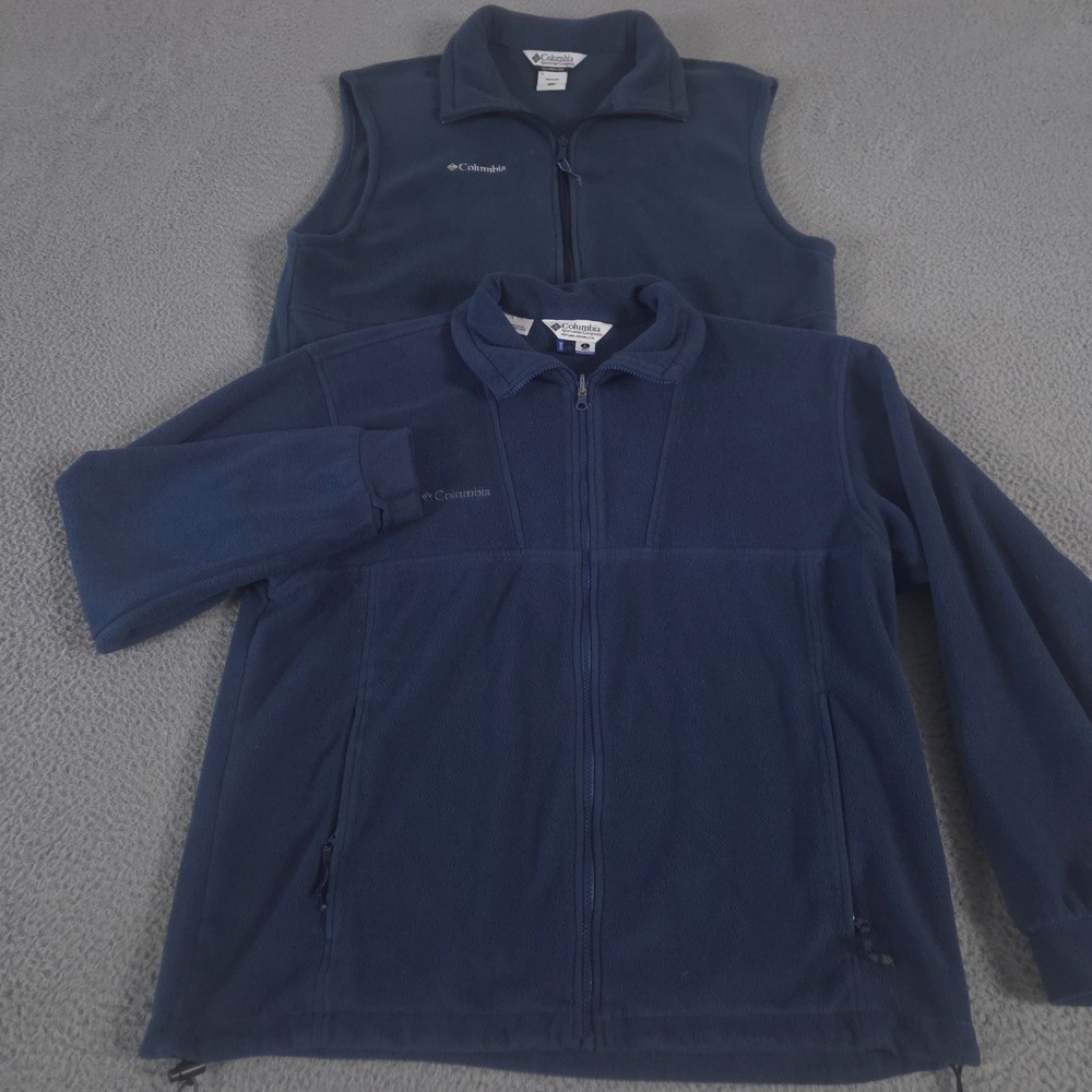 LOT OF 2 Columbia Jacket Vest‎ Mens L Navy Cathedral Peak Fleece Full Zip Bundle
